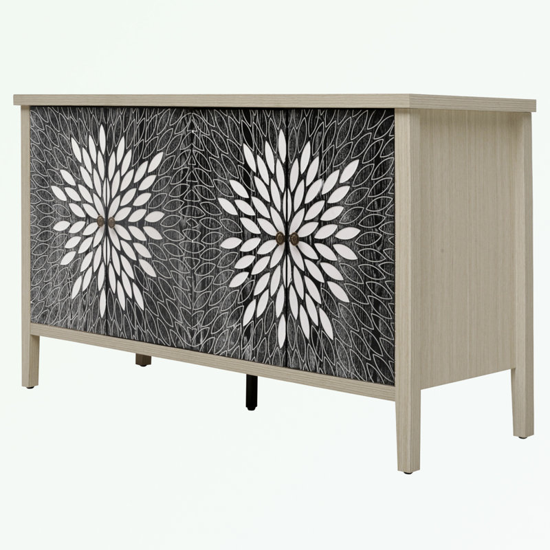Sideboard Cabinet With 4 Doors and Adjustable Shelves, Black/Natural