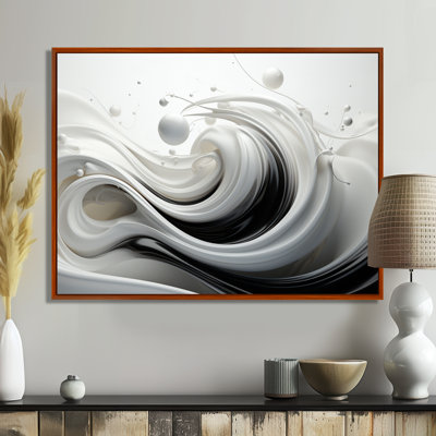 Liquide «Bliss» tourbillonnant noir et blanc I - spirales abstraites, décoration murale