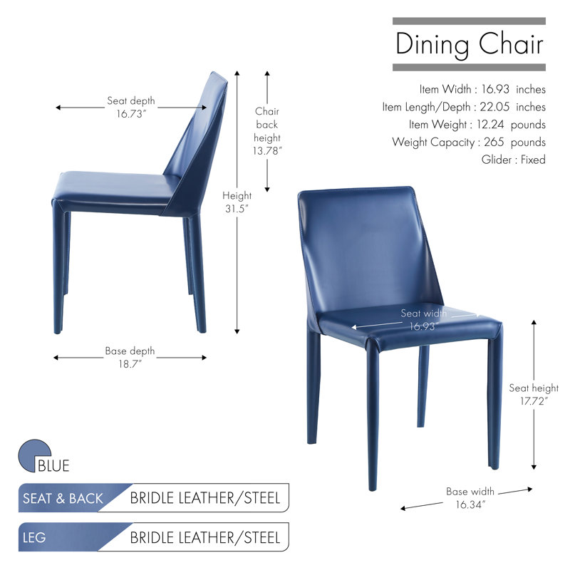 Alycen Genuine Leather Upholstered Dining Chair, Blue