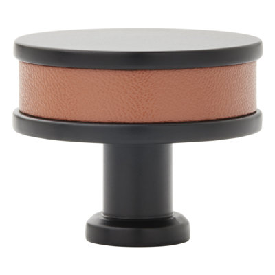 1-1/4" Lazzara Round Cabinet Knob Cognac Leather
