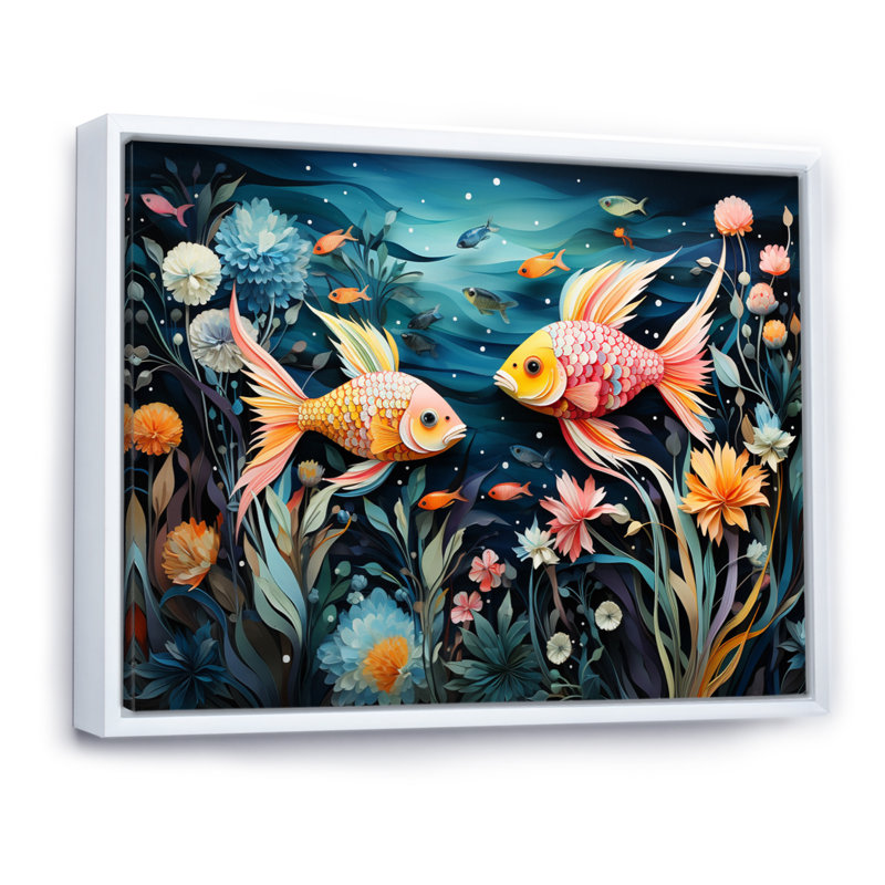 " Fishing Whimsical Waters II ", Cadre flottant blanc, H 24 po x l 32 po