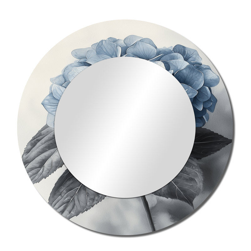 Hortensia dans un jardin monochrome I - miroir mural décoratif traditionnel - imprimé sur métal, 36 po x 36 po