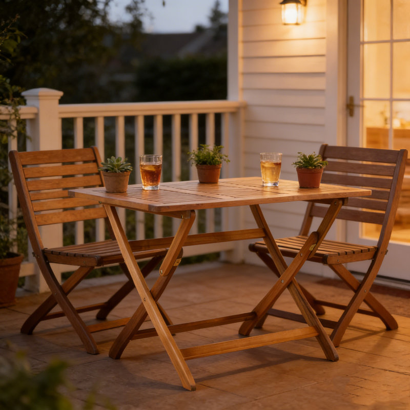 Table d'extérieur pliable en bois d'acacia de l 43,5 po x P 27,5 po avec lattes.