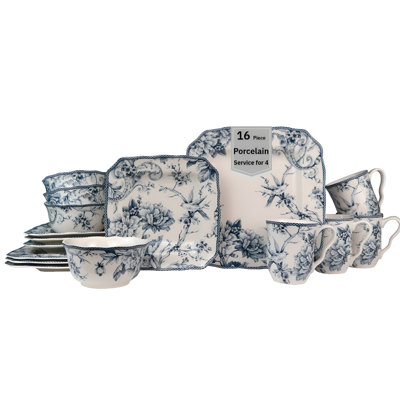 222 Fifth Adelaide 16-Piece Porcelain Floral Dinnerware Set - Service For 4