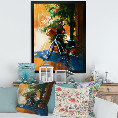Vélo rétro et vieux chapeau le jour d'été - peinture sur toile
