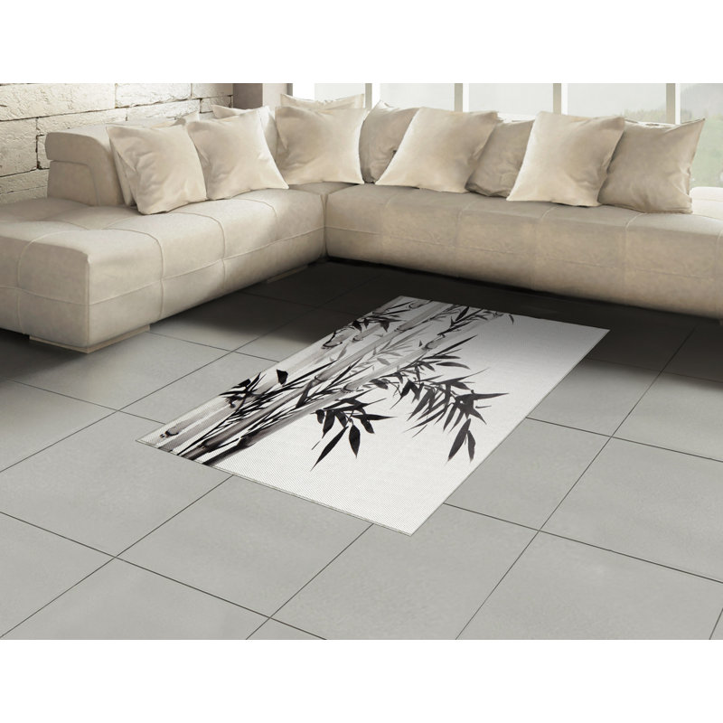 Tapis décoratif noir et blanc à haute densité en fibres longues, Rectangle— 4 pi x 5 pi 8 po