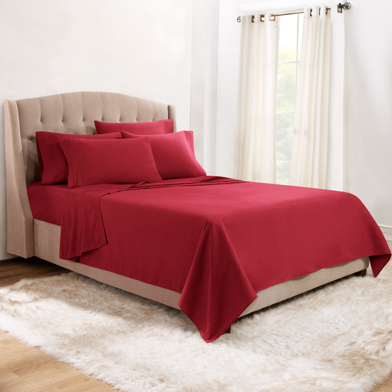 Microfiber Sheet Set, Burgundy, Queen Sheet Set + 1 Fitted Sheet + 4 Pillowcases