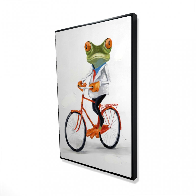 Drôle de grenouille chevauchant un vélo sur toile, H 36 po x l 24 po