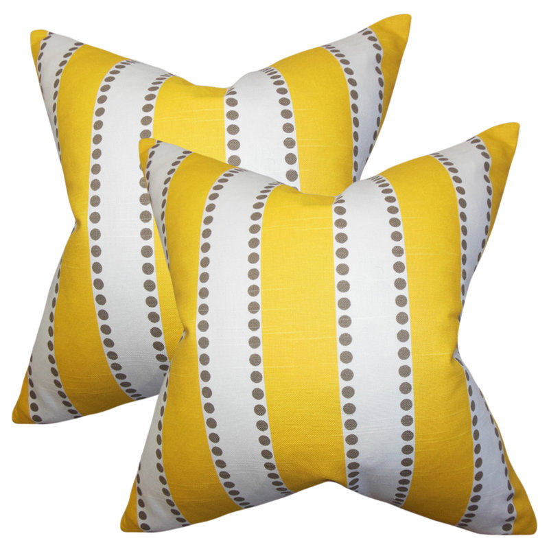 Striped Cotton Reversible Throw Pillow, Yellow