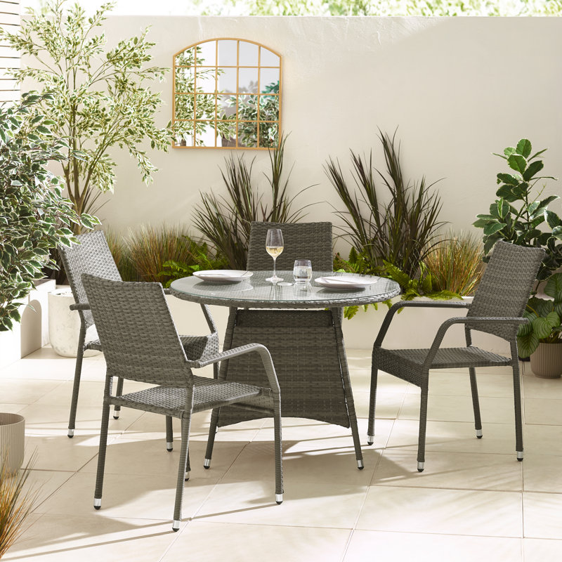 4 - Person Wicker Patio Dining Set with Round Table, Grey