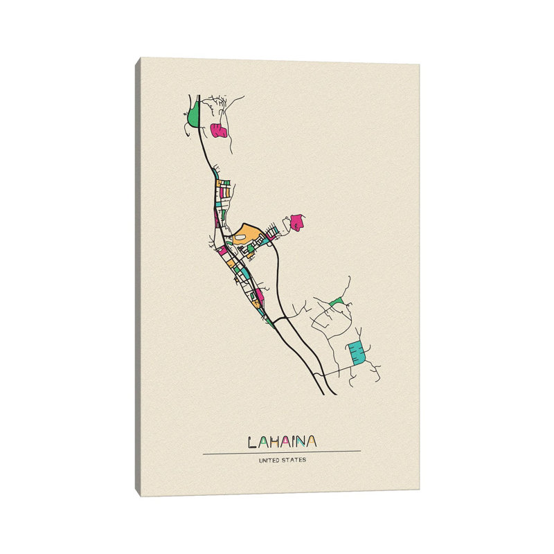Lahaina, Hawaii Map by Ayse Deniz Akerman - Wrapped Canvas Print, 20.32 cm H x 30.48 cm W