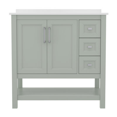 Ensemble de meuble-lavabo simple 36 po avec lavabo, armoire, tablette de rangement ouverte et tiroirs de rangement Caniya