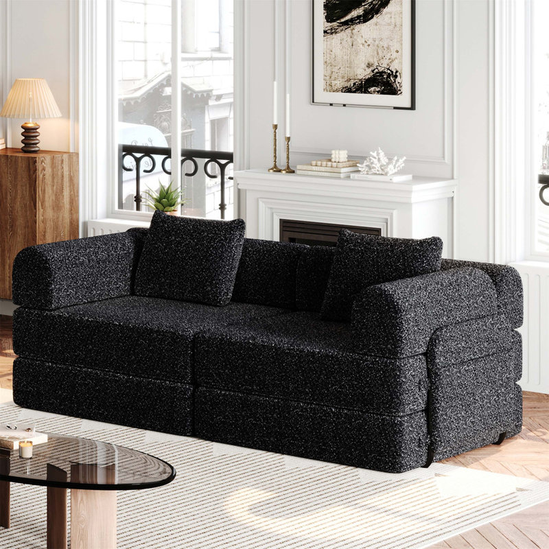 Canapé-lit convertible avec poches et coussins de rangement latéraux, idéal pour les salons, les chambres à coucher et les bureaux, confortable et pliable