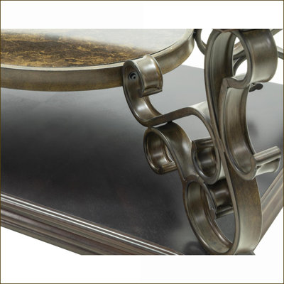 Table basse en placage de bouleau brun foncé avec pieds en métal, tablette compacte et amp; Coins Kid-Safe pour le salon