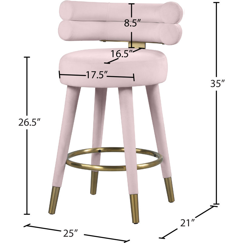 Tabouret de comptoir 26,5 po Reimers, Velours rose