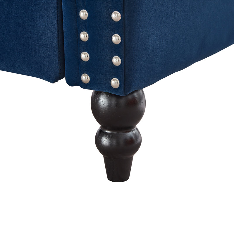 Méridienne moderne en velours - Canapé de rangement avec accoudoir gauche, coussin lombaire et garniture cloutée argentée pour la chambre à coucher, le salon ou le bureau