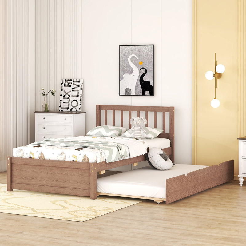 Structure de lit plateforme en bois de conception moderne avec lit gigogne en couleur, Noyer
