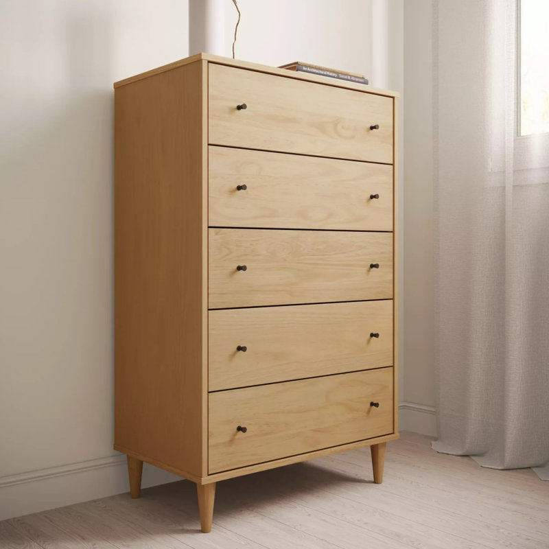 Mid Century 5-Drawer Chest, Brushed Natural