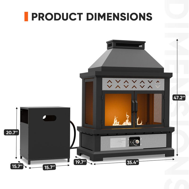 Smoke-Free Rectangular Fireplace with Tank Cover, 50,000 BTU Outdoor Gas Fire pit with Extra Cover, Hose, Ceramic Logs and Auto Ignition