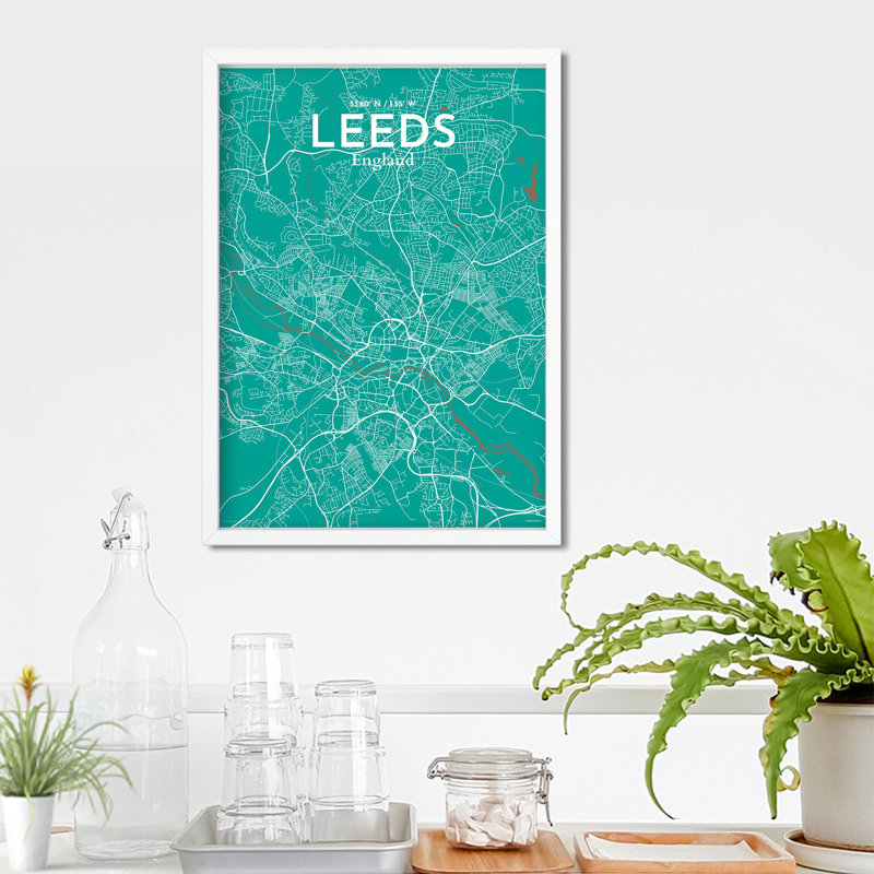 Carte de la ville de Leeds, impression, Vert / brun, H 27,6 po x l 19,7 po