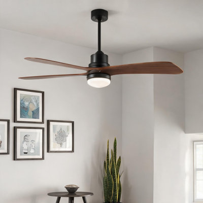 Ventilateur de plafond à télécommande en noir, 60 po, avec flux d'air saisonnier, moteur à courant continu, éclairage DEL