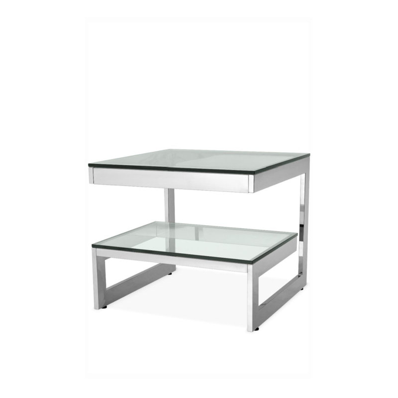 Gamma Glass Top End Table, Polished Stainless Steel