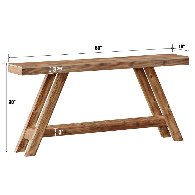 60" Solid Wood Console Table, Narrow Modern Farmhouse Design with Angled Legs for Hallway-Natural/ Brown Color, Brown