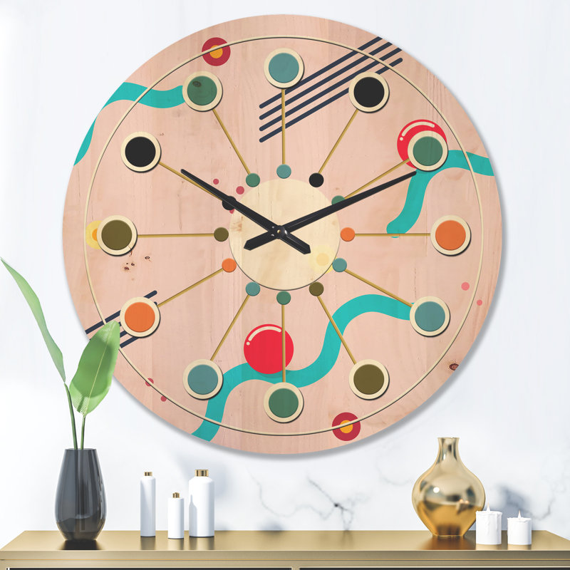 Horloge murale géométrique en bois à motif abstrait III, Très grand