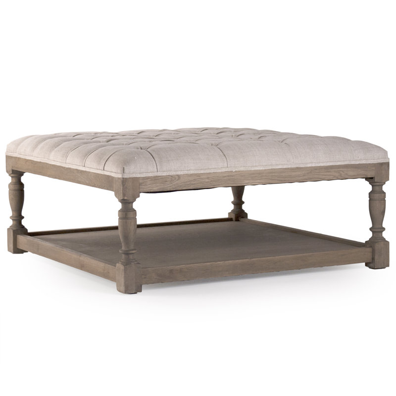 Tufted Reclaimed Oak Upholstered Cocktail Ottoman
