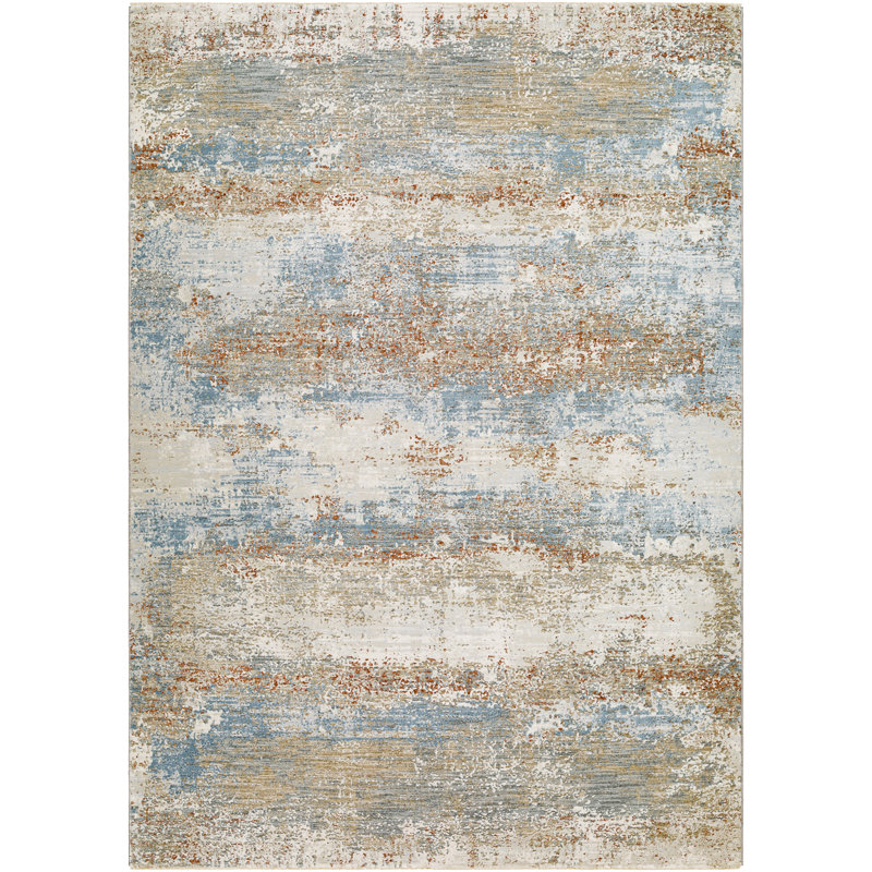 Tapis bleu / rouille / beige / gris en polypropylène tissé à la machine à motif abstrait Avia, Rectangle 2 pi x 3 pi