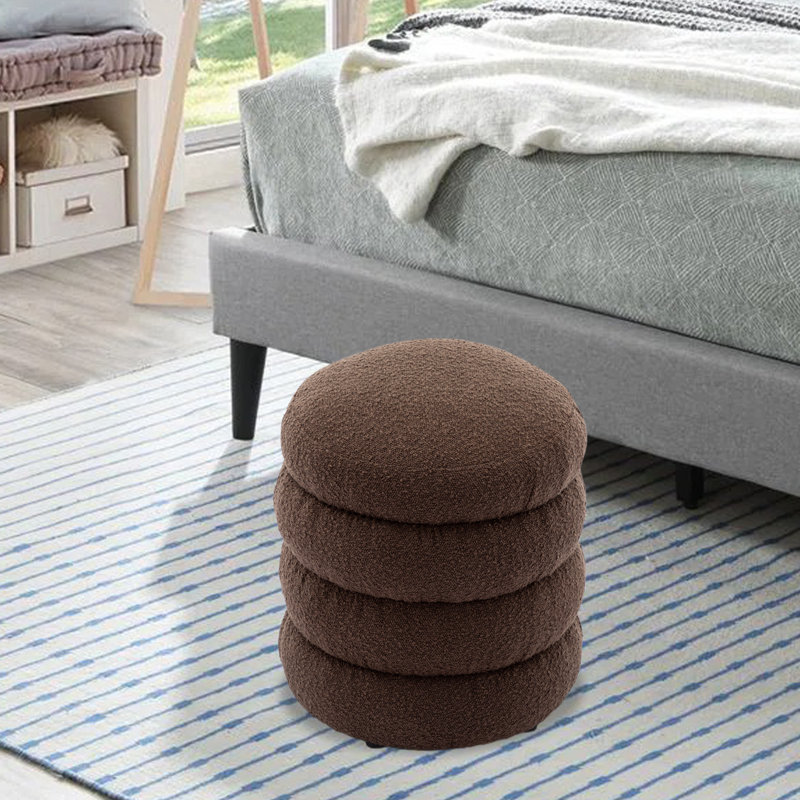 Hasset Round Footstool Ottoman, Soft  Round Ottoman, Footrest Stool, Brown Boucle