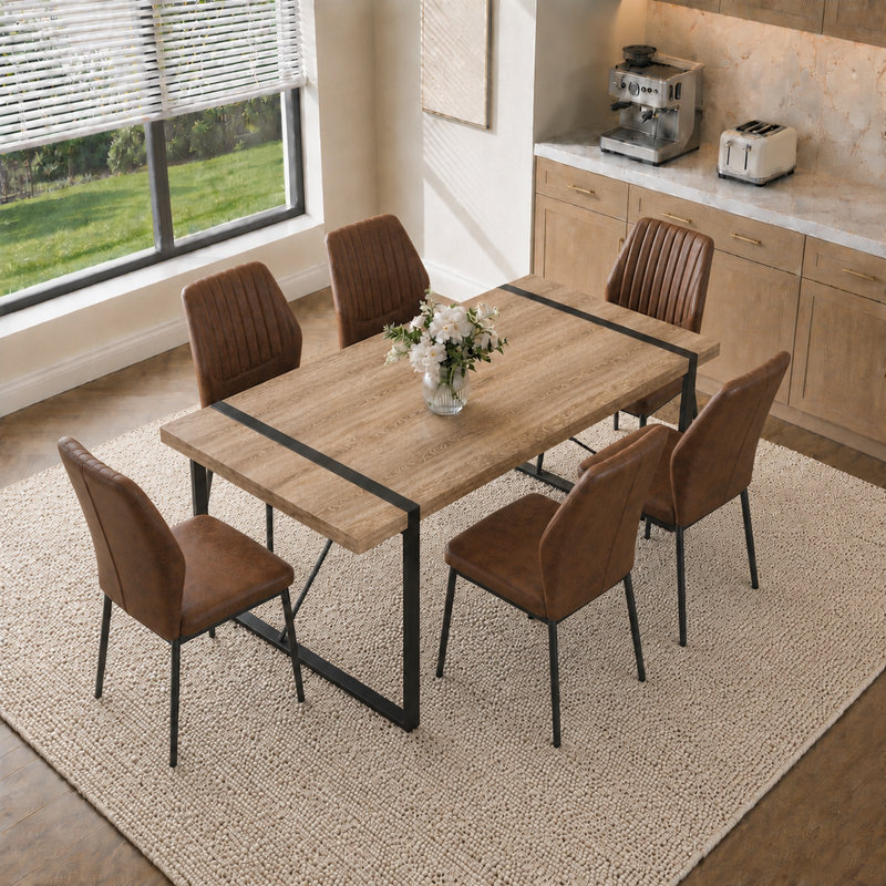 Table de salle à manger contemporaine en bois manufacturé pour 4 à 6 personnes, Noir