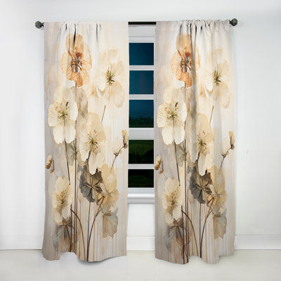 Minimalism Beige Geraniums III - Geraniums Curtain - Room Darkening Floral Curtain - 1 Panels