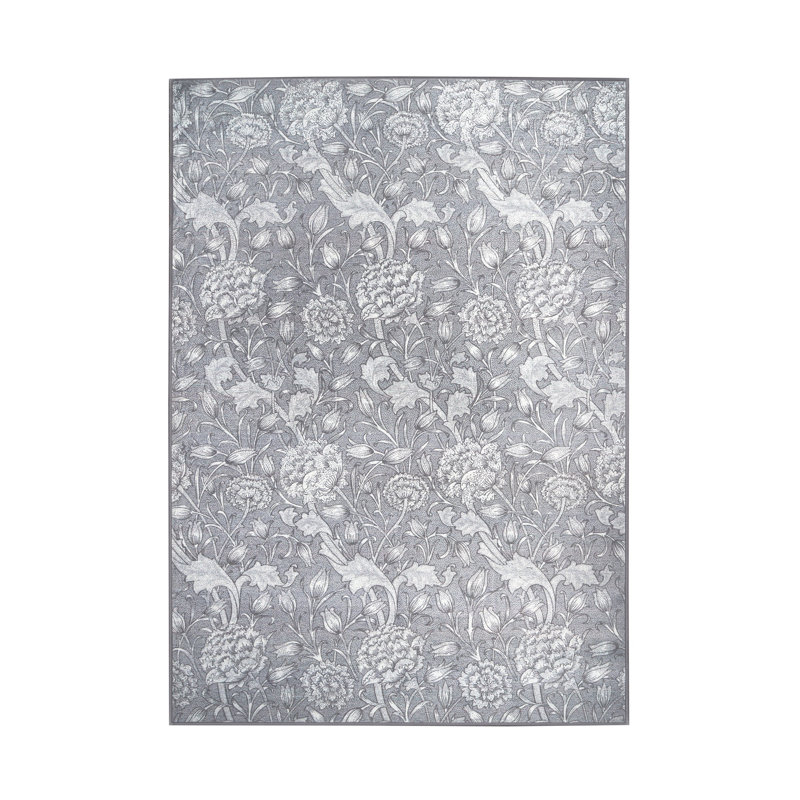 Kalini Floral Grey Performance Flatweave Washable Floral Indoor / Outdoor Rug, Rectangle 5' x 7'