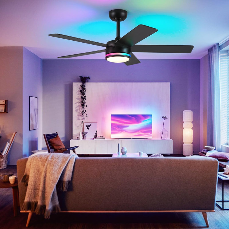Ventilateur de plafond moderne 46 "avec lumières et télécommande, Noir - rouge, vert et bleu