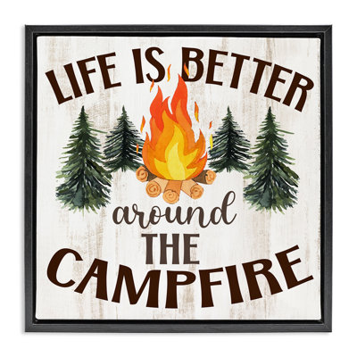 Rustic Campfire Phrase Framed Floater Canvas Wall Art by Kim Allen