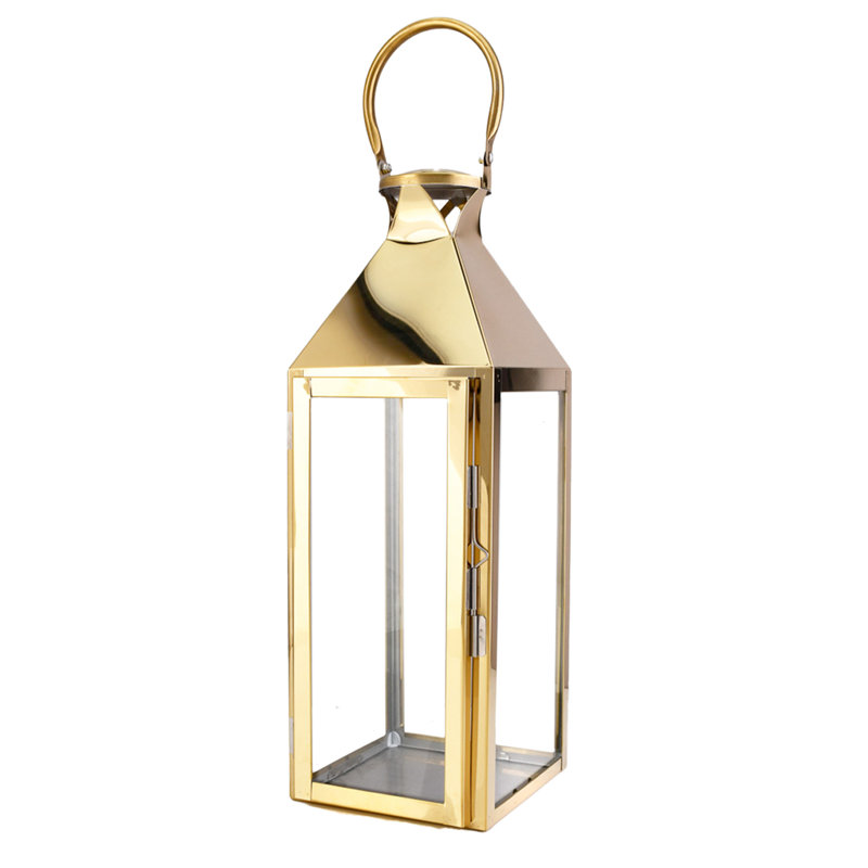 Metal Tabletop Lantern, Gold, 16.50" H x 6" W x 6" D
