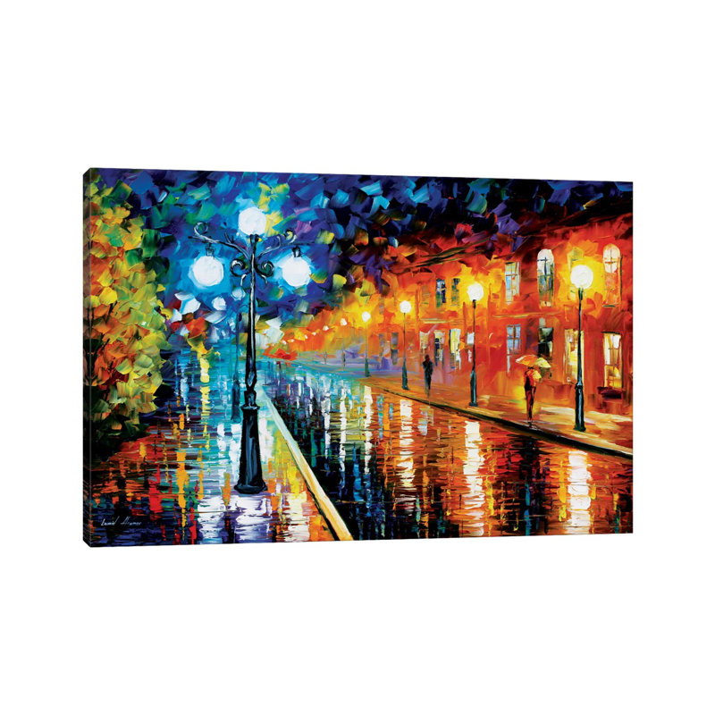 "Blue lights I" par Leonid Afremov, reproduction d’art, Pas de tapis, H 18 po x l 26 po x P 1,5 po, Toile tendue