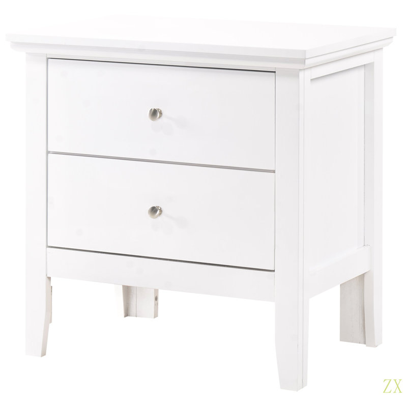 Table de chevet transitionnelle élégante, Blanc
