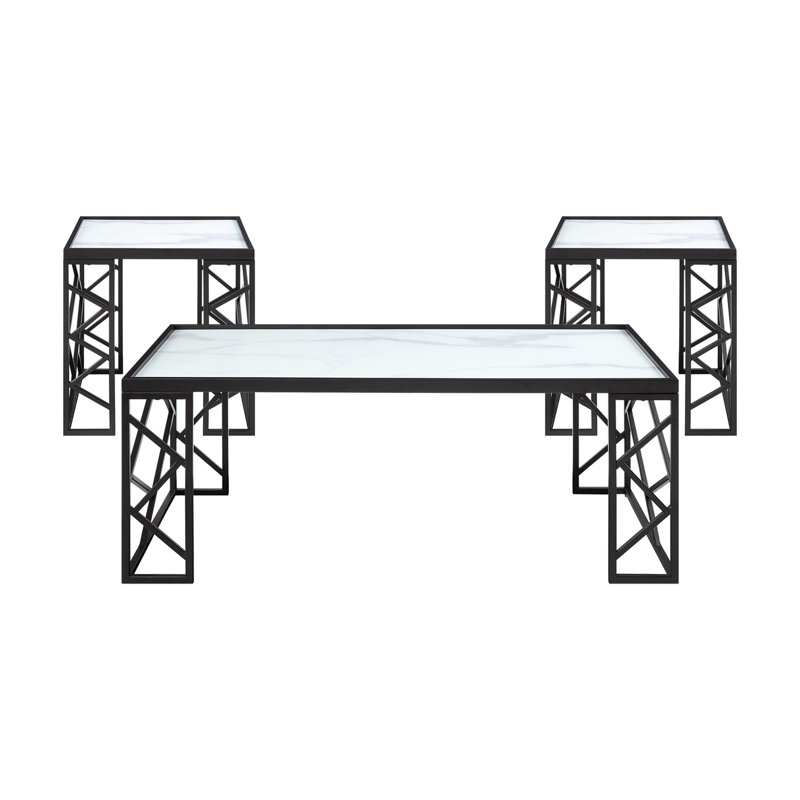 Ensemble de 3 tables basses et tables de bout en verre trempé