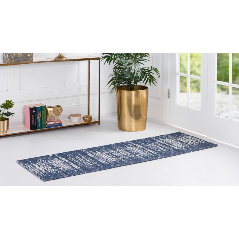 Tapis bleu marine / ivoire Draco, Tapis de couloir 2 pi x 8 pi 10 po