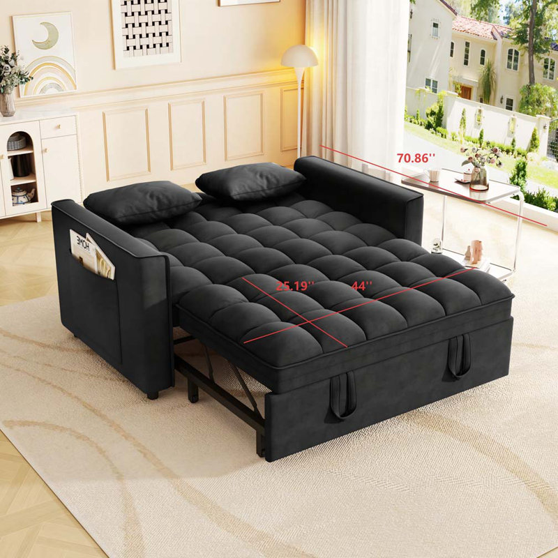 Velvet Convertible Sleeper Sofa Bed, Black