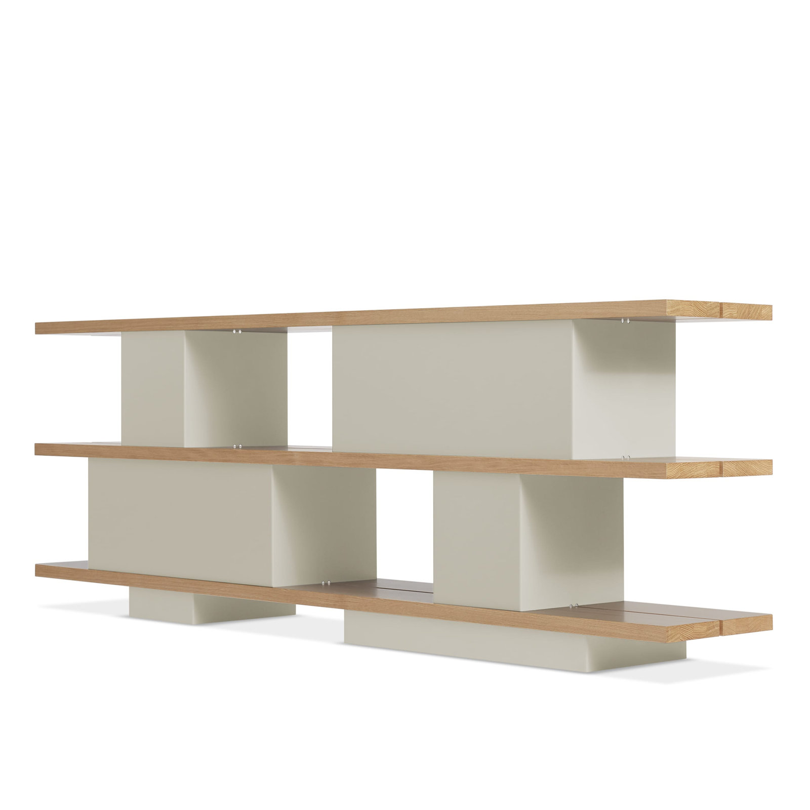Happy Day Wide Bookcase, (3 Shelves) 29" H x 81" W x 14" D, White Oak/Putty