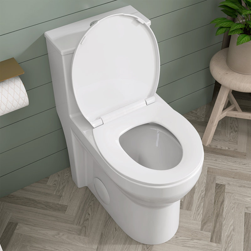 One-Piece Toilet 1.1/1.6 GPF Dual Flush Elongated With 17 In. Chair Height Toilet In White Soft Close Seat Included