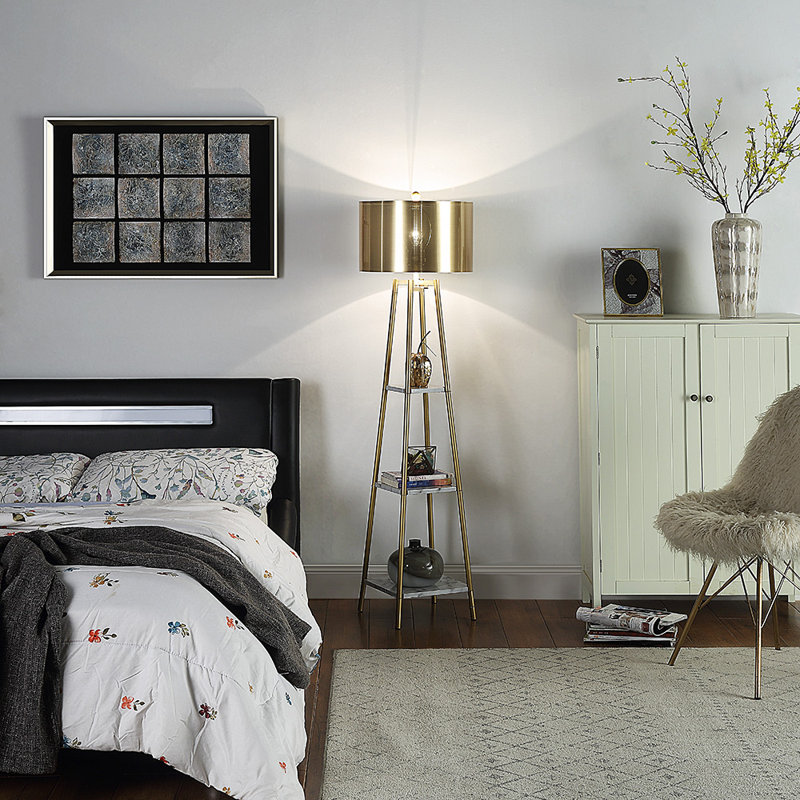 Akram 60.62'' Gold/White Column Floor Lamp