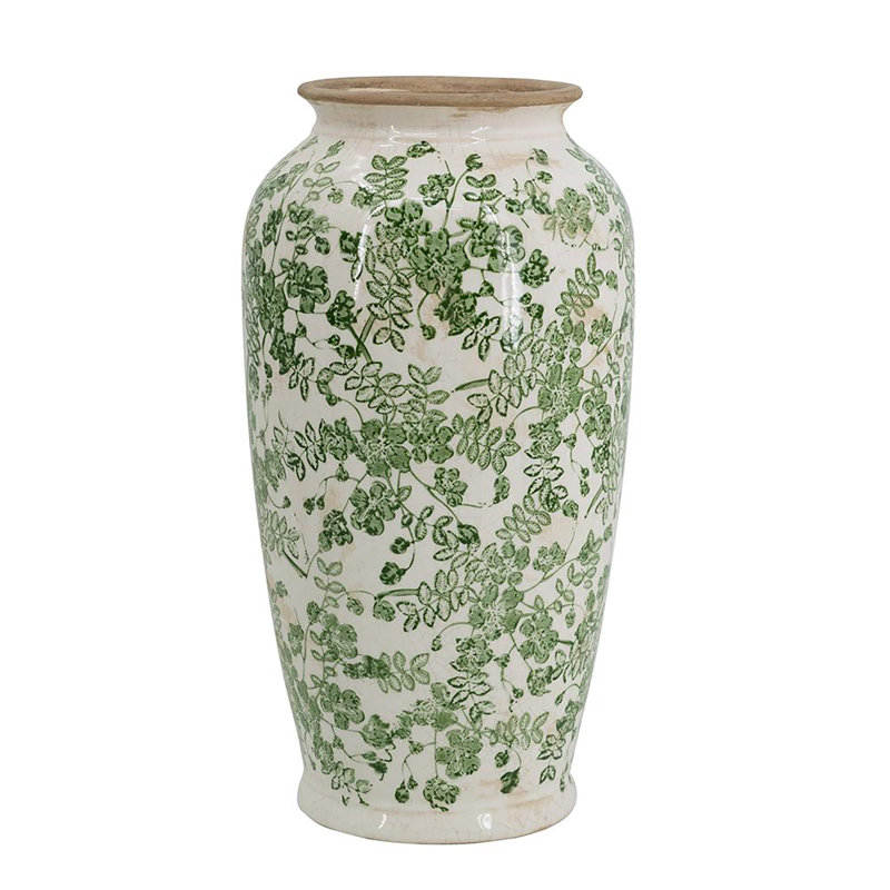 Vase à fleurs - 7,5 po x 7,5 po x 14,5 po - vert / blanc