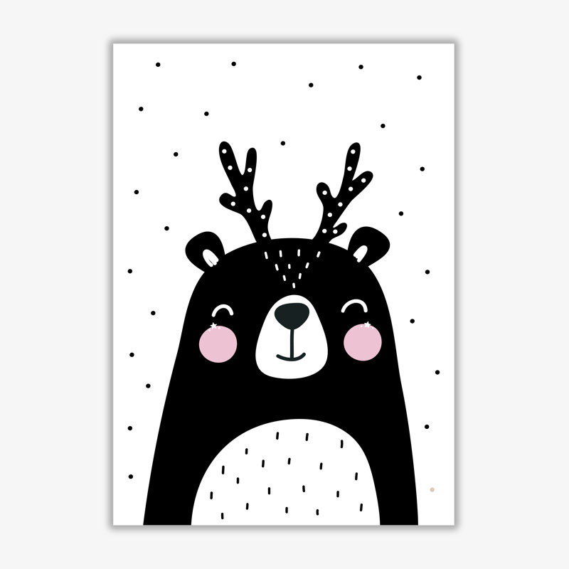Black Bear With Antlers - Painting, No Frame, 42 cm H x 30 cm W x 1 cm D