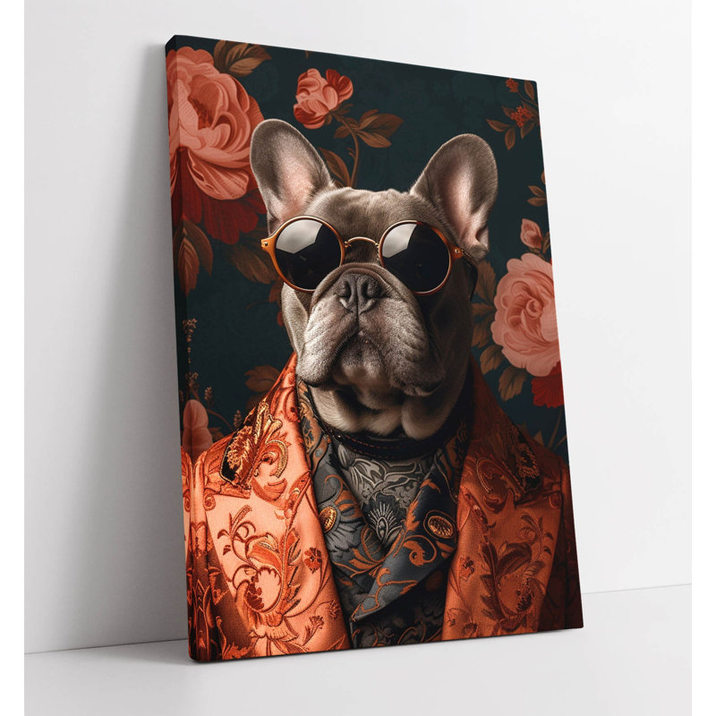 French Bulldog in a fancy suit art Canvas Wall Art Print, 30 cm H x 20 cm W