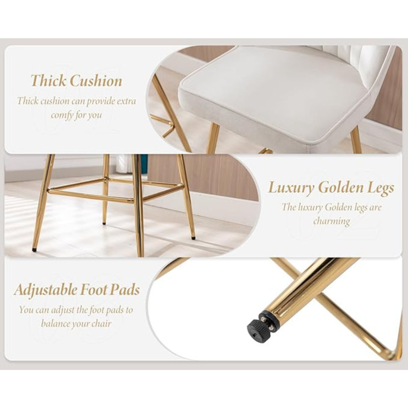 Upholstered Counter Stool with Metal Frame, White