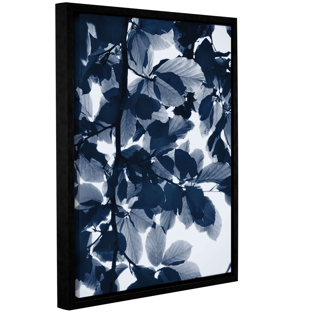 'Indigo Leaves' Framed Graphic Art Print on Canvas Wrought Studio™ 